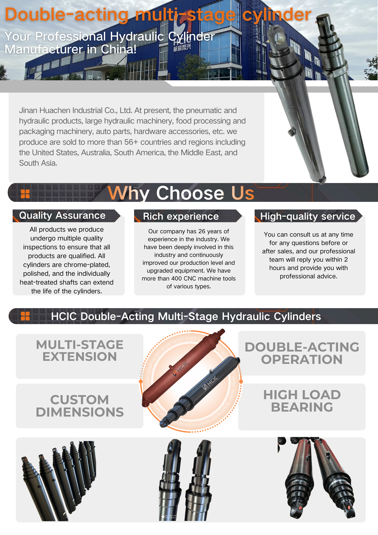 HCIC Double-Acting cylinders ຫຼາຍຂັ້ນຕອນ