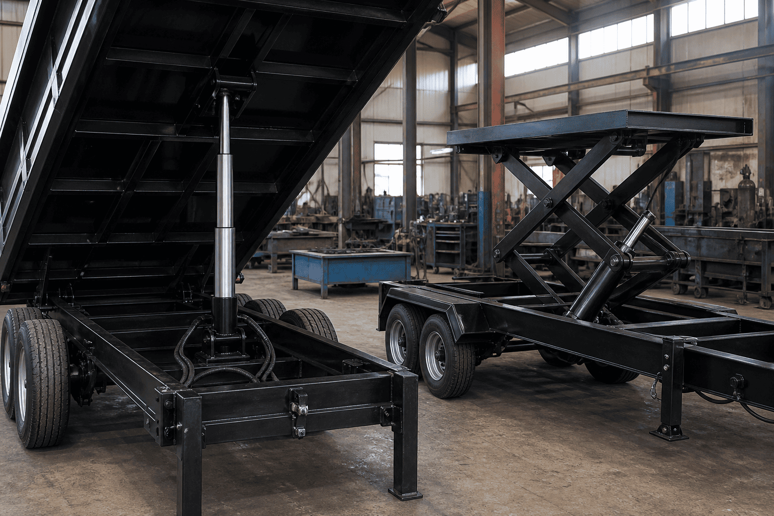 dump trailer hydraulic solutions with underbody cylinder and scissor hoist